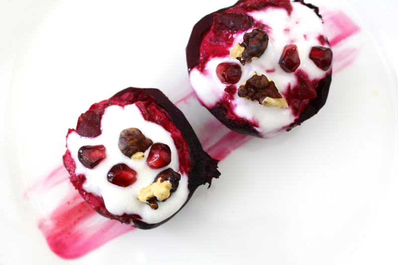 Twice Cooked Beets with Pomegranates and Goat Cheese