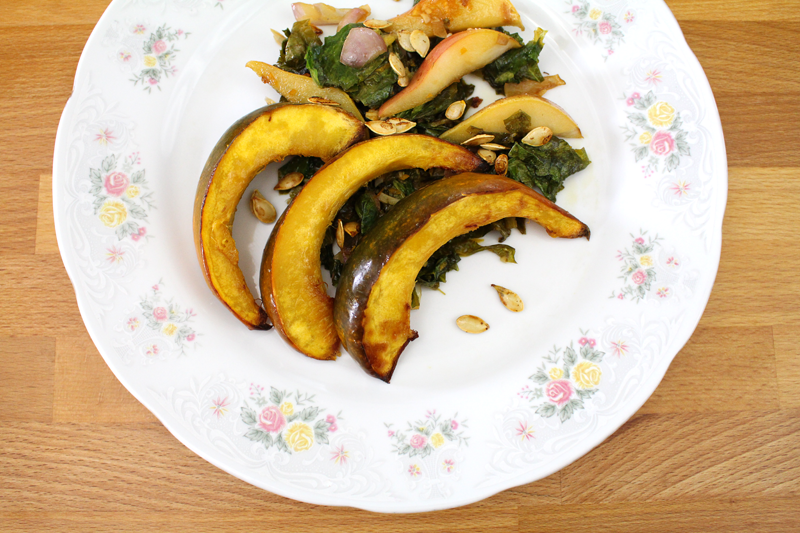 Wilted Mustard Greens with Acorn Squash and Pear